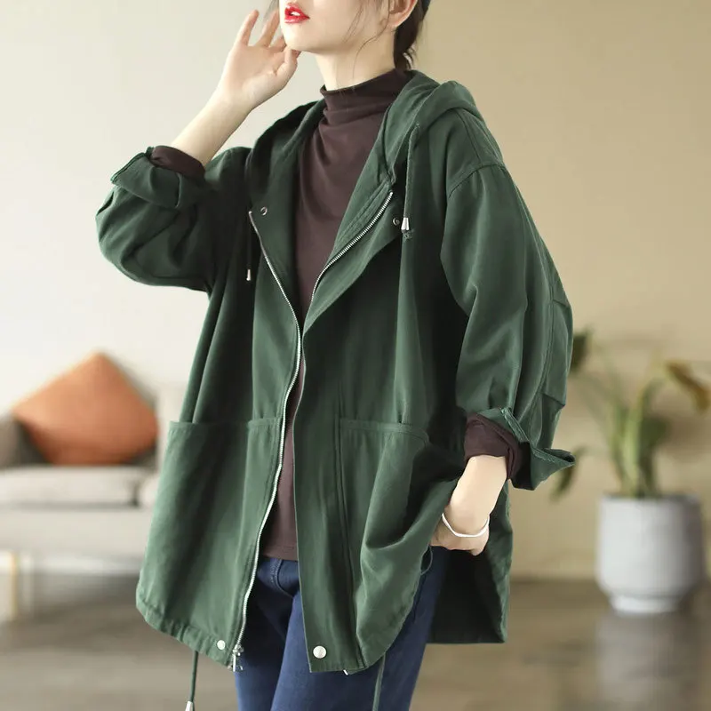 Large Size Solid Color Artistic Casual Loose Hooded Long Sleeved Top Coat Women's Spring Autumn Windbreaker Women
Large Size Solid Color Artistic Casual Loose Hooded Long Sleeved Top Coat Women's Spring Autumn Windbreaker Women