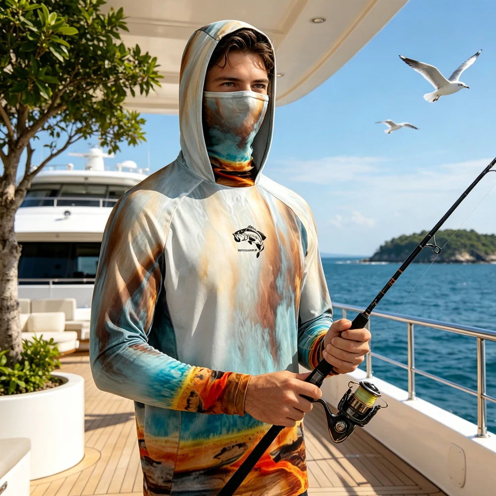 Men Long Sleeve Fishing Top Hooded with Face Mask UPF50+ Anti‑UV Protection Quick Dry Breathable Fishing Hoodies Clothes Shirt
Men Long Sleeve Fishing Top Hooded with Face Mask UPF50+ Anti‑UV Protection Quick Dry Breathable Fishing Hoodies Clothes Shirt