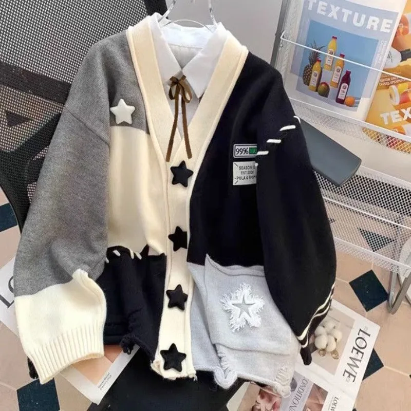 Women's Autumn Winter Fashion Star Sweater Cardigan Tops Lady Personality Patchwork Loose Knit Jackets Streetwear Knitwear Coats
Women's Autumn Winter Fashion Star Sweater Cardigan Tops Lady Personality Patchwork Loose Knit Jackets Streetwear Knitwear Coats