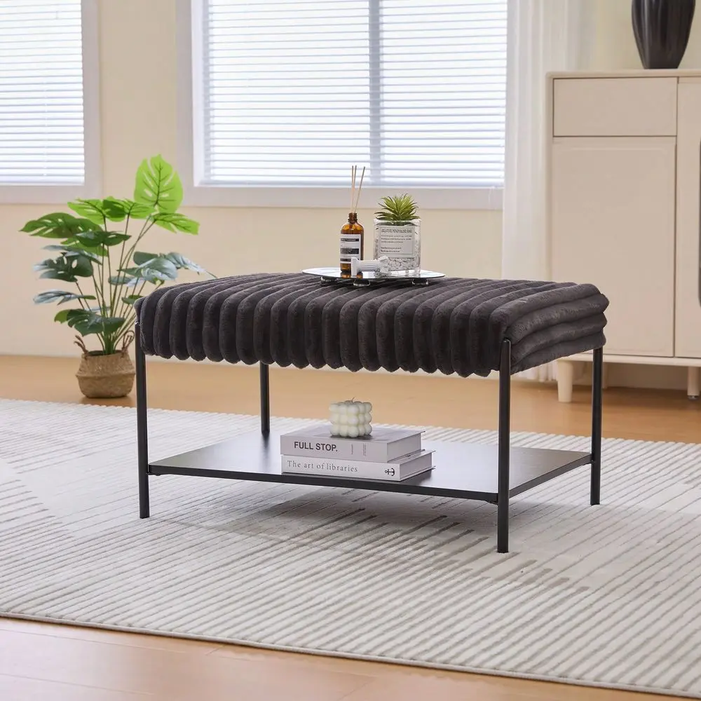 30.7 Wide Upholstered Ottoman Coffee Table Foot Rest With Black Metal Legs,Footstool With Wooden Open Storage Shelf, Faux Fur F
30.7 Wide Upholstered Ottoman Coffee Table Foot Rest With Black Metal Legs,Footstool With Wooden Open Storage Shelf, Faux Fur F