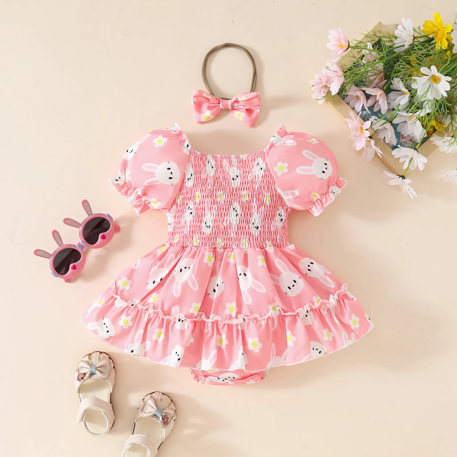 2025 Summer Baby Girl Easter Pulling Craft Short Sleeve Triangle Ha Dress Rabbit Printed Square Collar Jumpsuit Skirt
2025 Summer Baby Girl Easter Pulling Craft Short Sleeve Triangle Ha Dress Rabbit Printed Square Collar Jumpsuit Skirt