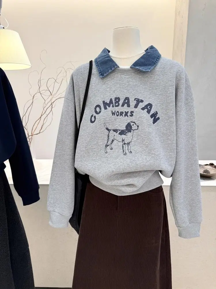 Light ey Cartoon Letter Splicing Denim Collar Sweatirt Casual Long Sve Top for Men And Women Spring Autumn Design Sens...
Light ey Cartoon Letter Splicing Denim Collar Sweatirt Casual Long Sve Top for Men And Women Spring Autumn Design Sens...