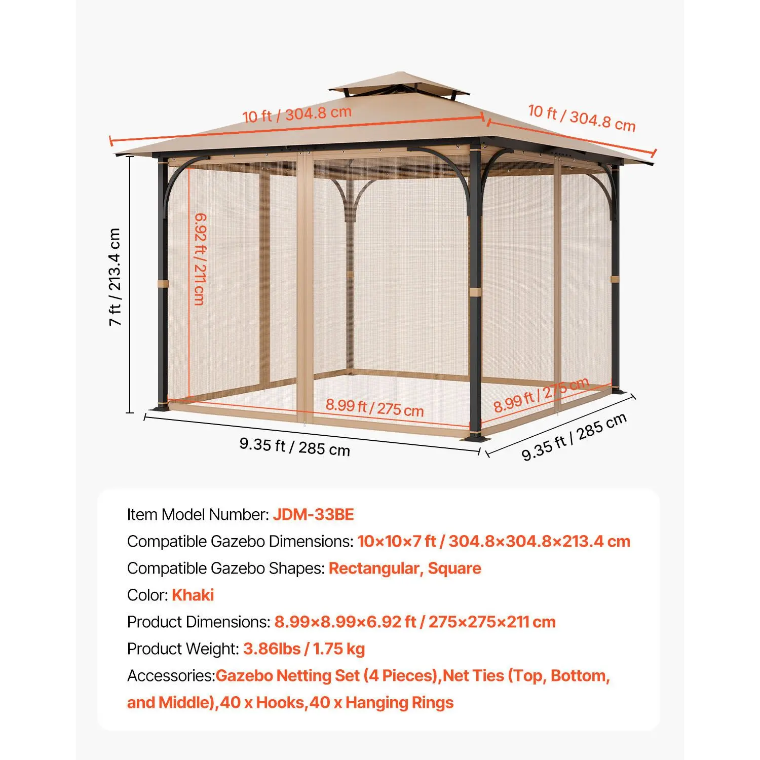 Gazebo Netting Replacement, Fit Most 10 x 10 x 7 FT Gazebo Curtain, Outdoor Garden Net, 4-Panel Sidewall Mesh Net, Patio Midge Netting with Double Zipper, Canopy Screen (Netting Only)
Gazebo Netting Replacement, Fit Most 10 x 10 x 7 FT Gazebo Curtain, Outdoor Garden Net, 4-Panel Sidewall Mesh Net, Patio Midge Netting with Double Zipper, Canopy Screen (Netting Only)