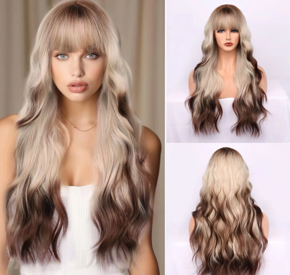 Synthetic Long Gradient brown Wavy Wigs with Bangs for Women Curly Water Wave Daily Cosplay Realistic Fake Hair Heat Resistant
Synthetic Long Gradient brown Wavy Wigs with Bangs for Women Curly Water Wave Daily Cosplay Realistic Fake Hair Heat Resistant