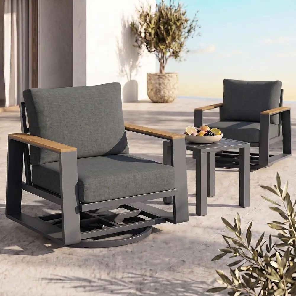 3-Piece Outdoor Swivel Chair Set with 360-Degree Rotation, Oversized Cushioned Chairs, Side Table, Suitable for Patio, Deck, Gra
3-Piece Outdoor Swivel Chair Set with 360-Degree Rotation, Oversized Cushioned Chairs, Side Table, Suitable for Patio, Deck, Gra