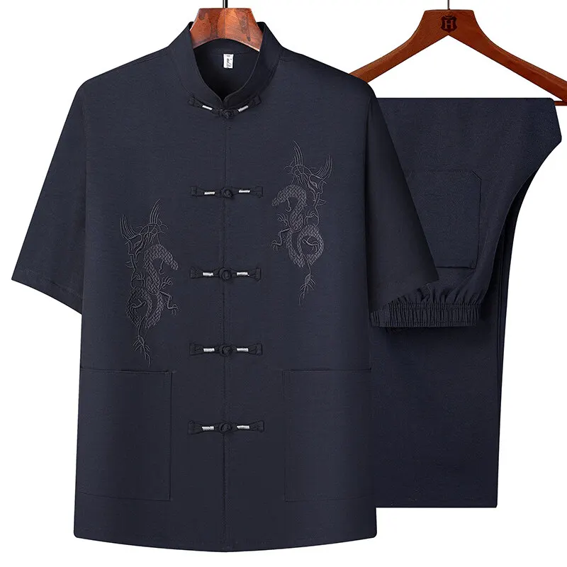 Chinese style Shirts + Pantsshort sleeve Cotton linen stripe Sportswear Men's Fashion Two-piece set summer spring Male Casual
Chinese style Shirts + Pantsshort sleeve Cotton linen stripe Sportswear Men's Fashion Two-piece set summer spring Male Casual