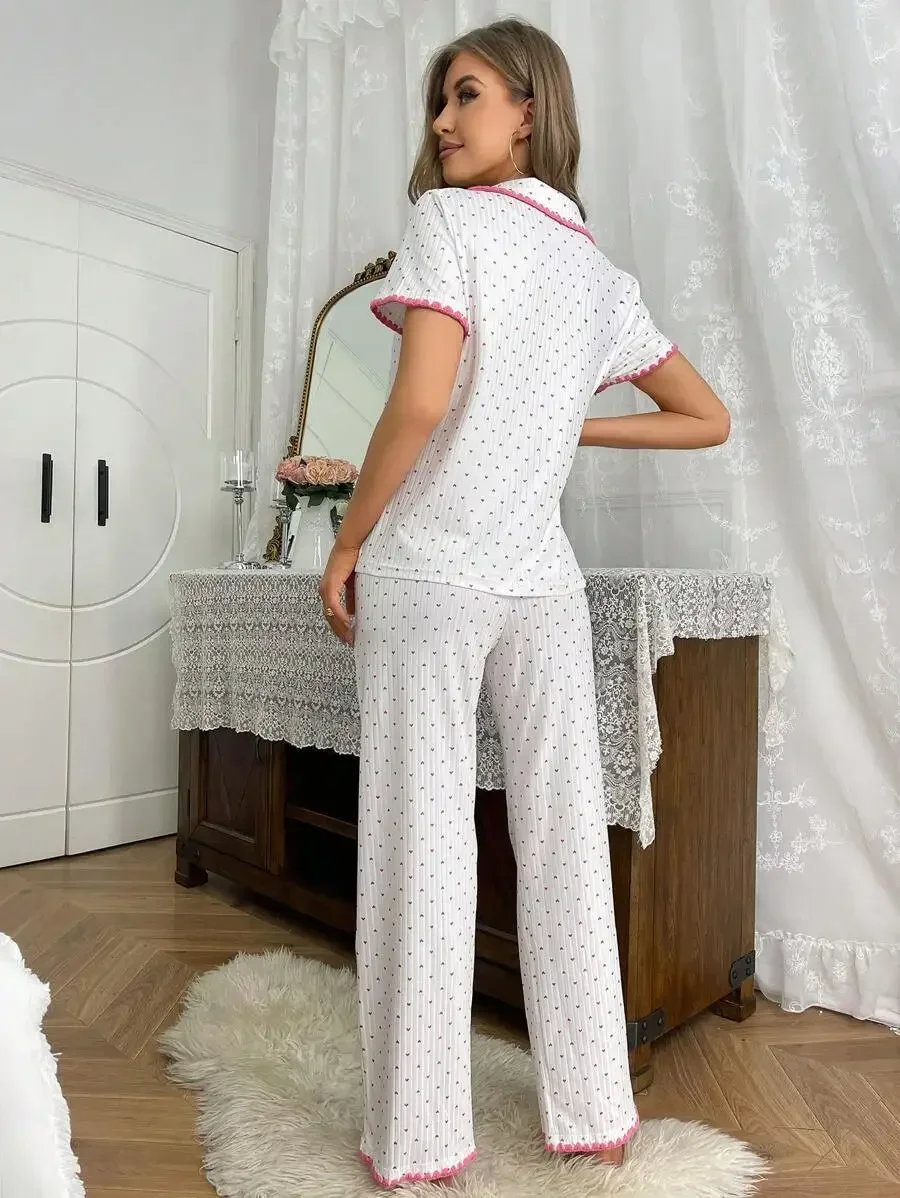 Womens Heart Print Short Sleeve Pajama Set White
Womens Heart Print Short Sleeve Pajama Set White