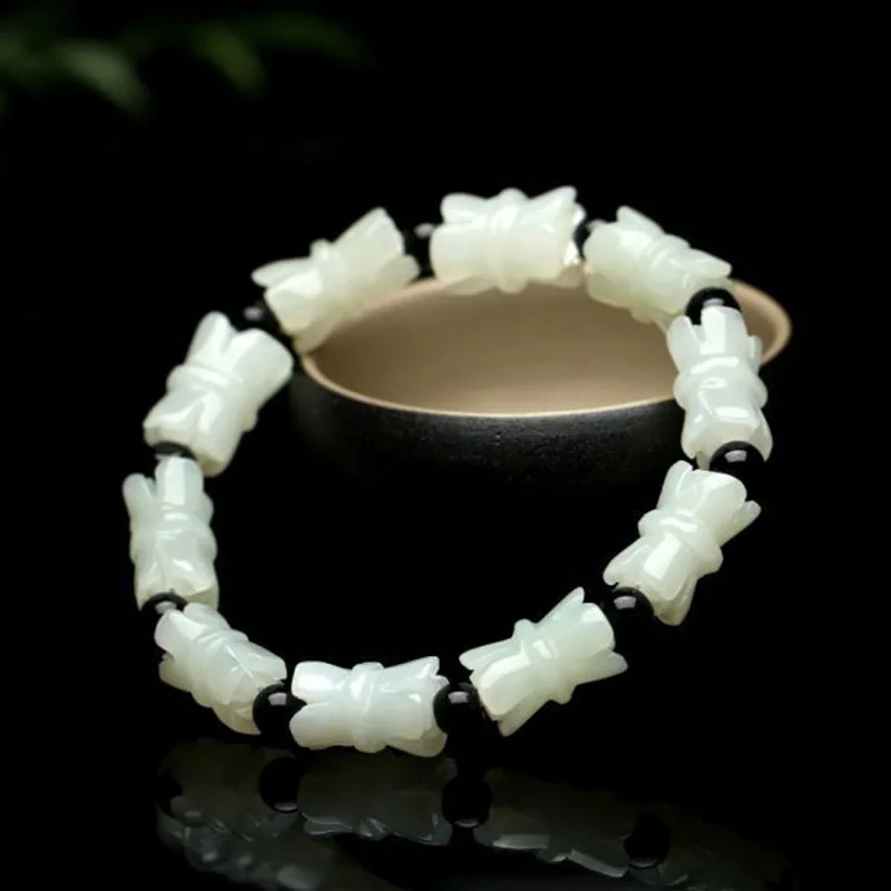 Белый браслет из бисера с двойной головкой Hetian, ювелирные изделия из нефрита
Белый браслет из бисера с двойной головкой Hetian, ювелирные изделия из нефрита