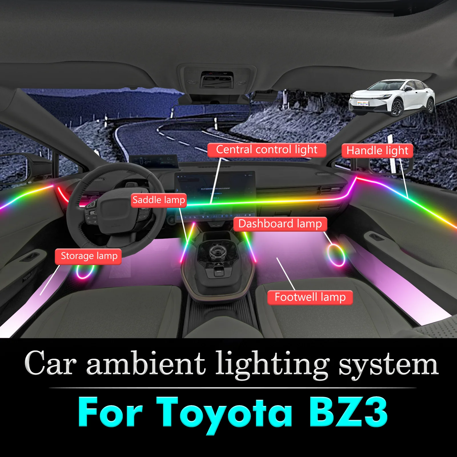 Для Toyota BZ3 умный пульт дистанционного управления салона автомобиля окружающее освещение RGB 64 цвета светодиодный энергосберегающий эффективный комплект ламп
Для Toyota BZ3 умный пульт дистанционного управления салона автомобиля окружающее освещение RGB 64 цвета светодиодный энергосберегающий эффективный комплект ламп