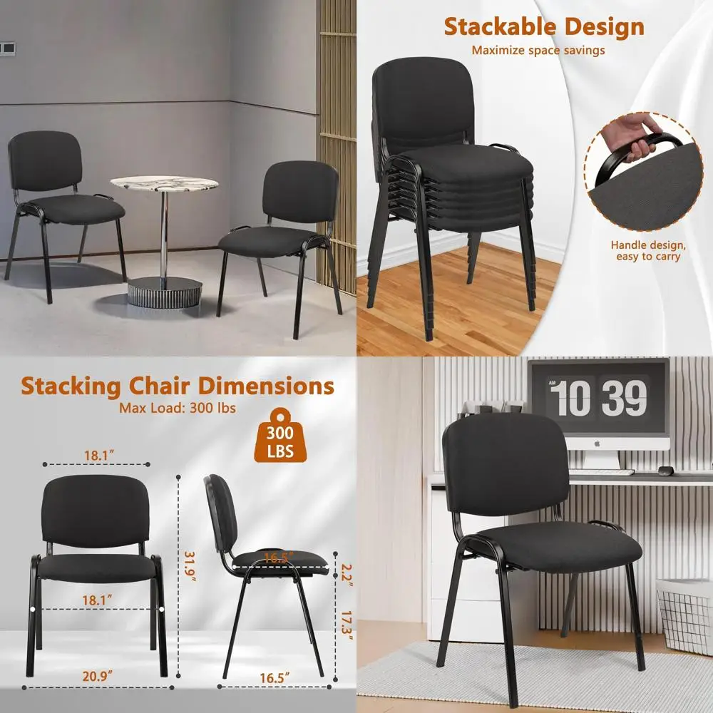 5-Pack Black Stackable Fabric Chairs with Padded Seat and Back for Office, School, Church Meetings
5-Pack Black Stackable Fabric Chairs with Padded Seat and Back for Office, School, Church Meetings