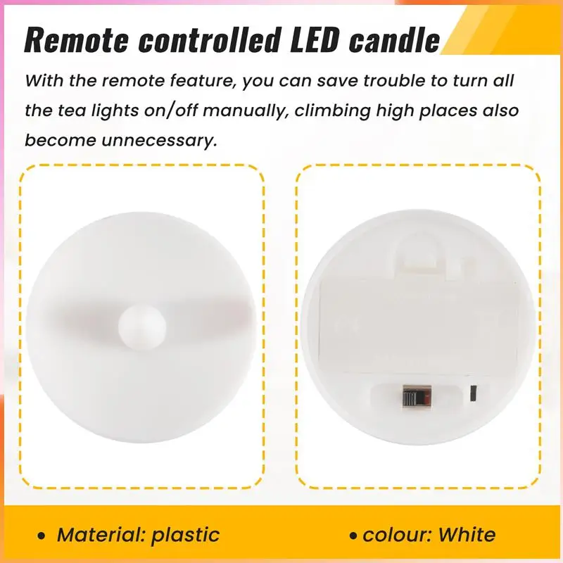 A93Z 6Pcs Flameless Candles Battery Operated LED Tea Lights Fake Candles Led Candles With 6-Key Timer Remote Control
A93Z 6Pcs Flameless Candles Battery Operated LED Tea Lights Fake Candles Led Candles With 6-Key Timer Remote Control