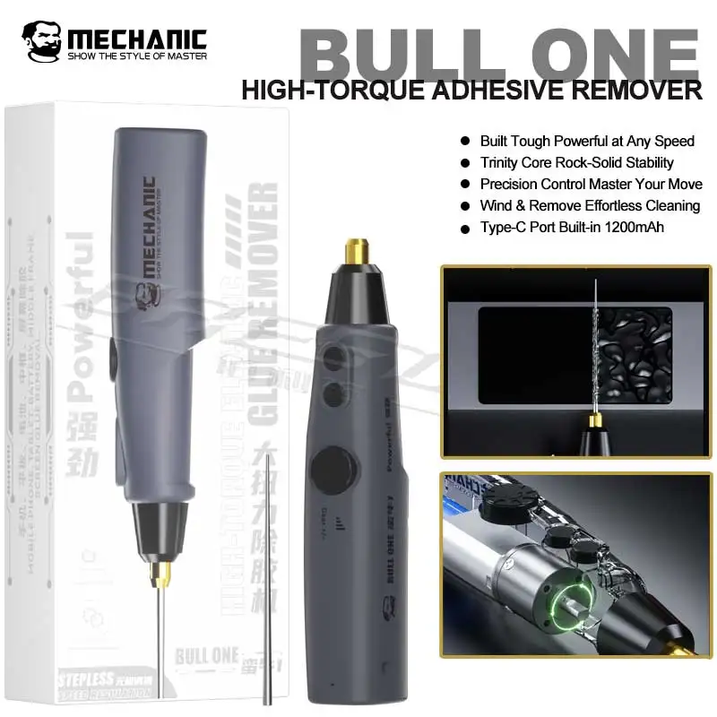 MECHANIC BULL ONE Electric High-Torque Adhesive Removal for Mobile Phone Screen Curved Screen OCA Glue Adhesive Removal Tool
MECHANIC BULL ONE Electric High-Torque Adhesive Removal for Mobile Phone Screen Curved Screen OCA Glue Adhesive Removal Tool