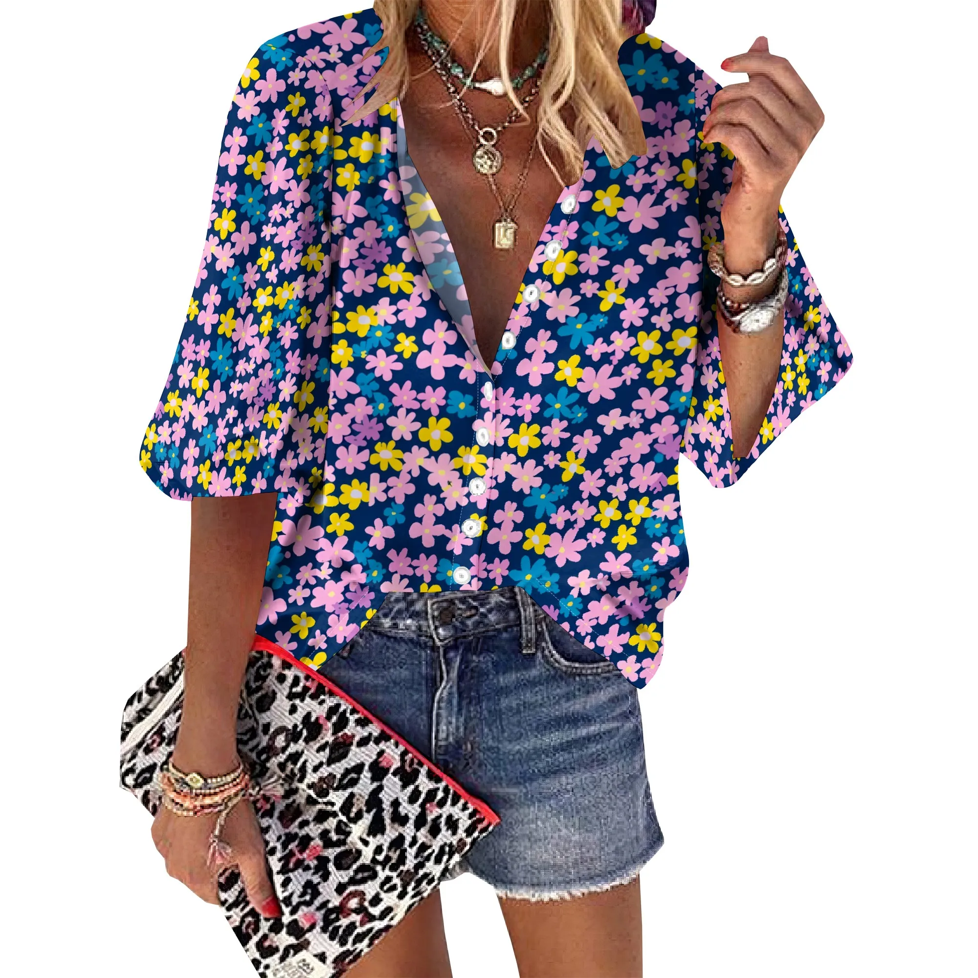 Womens Button Down Ditsy Floral Pattern Shirts 3/4 Sleeve Dressy Casual Tops Pleated Business Flower Blouses 2025
Womens Button Down Ditsy Floral Pattern Shirts 3/4 Sleeve Dressy Casual Tops Pleated Business Flower Blouses 2025