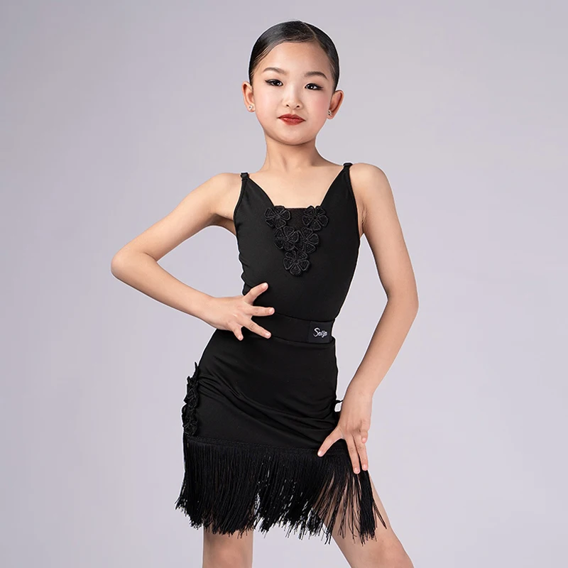 New Children's Latin Dance Black Performance Costumes Girl's Sling Tops Tassels Skirt Set Rumba Samba Line Dance Dresses XH471
New Children's Latin Dance Black Performance Costumes Girl's Sling Tops Tassels Skirt Set Rumba Samba Line Dance Dresses XH471