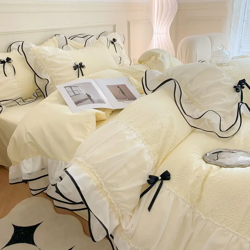 Korean Princess White Bedding Set For Women Double Ruffle Lace Duvet Cover Full Queen Solid Color Comfortable Falt Bed Sheet Set
Korean Princess White Bedding Set For Women Double Ruffle Lace Duvet Cover Full Queen Solid Color Comfortable Falt Bed Sheet Set