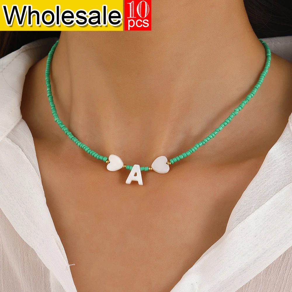 10PCS 26 Shell Heart Shaped Letter Pendant, Green Millet Bead Necklace, Bohemian Style, Wholesale of Women's Jewelry
10PCS 26 Shell Heart Shaped Letter Pendant, Green Millet Bead Necklace, Bohemian Style, Wholesale of Women's Jewelry
