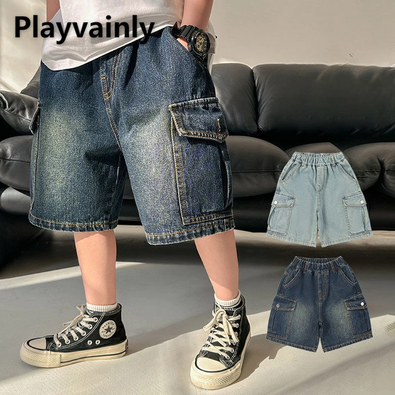 Kids Boys Cargo Denim Pants for Summer Dark Blue/Light Blue Big Pocket Loose Wide Leg Shorts Casual Children Short Pants A24607
Kids Boys Cargo Denim Pants for Summer Dark Blue/Light Blue Big Pocket Loose Wide Leg Shorts Casual Children Short Pants A24607
