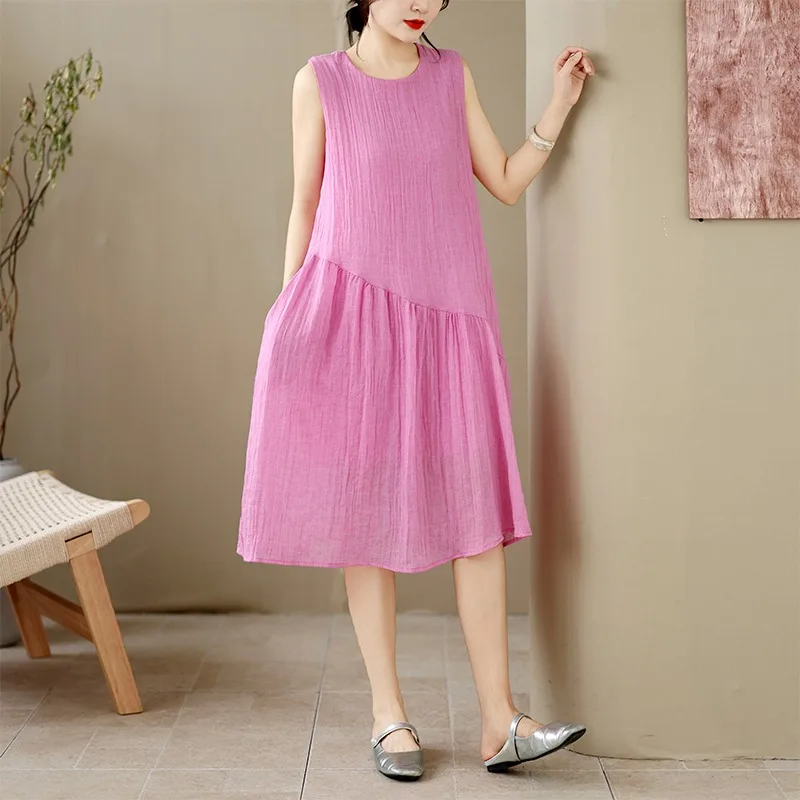 Summer New Style Artistic Sleeveless Loose plus Size Slimming Midi Dress Color Vest Skirt Knee-Length Skin-Friendly Thin
Summer New Style Artistic Sleeveless Loose plus Size Slimming Midi Dress Color Vest Skirt Knee-Length Skin-Friendly Thin