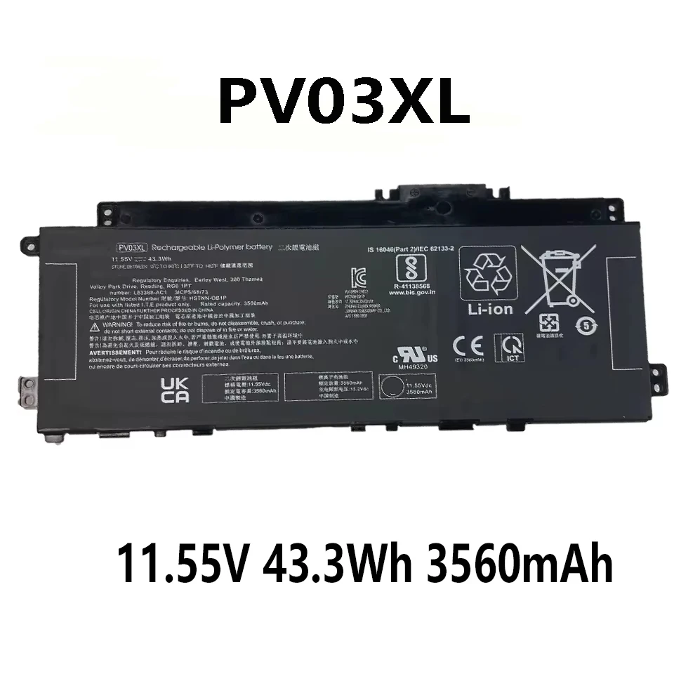 PV03XL 11,55 В 43,3 Втч, 3560 мАч, аккумулятор для HP Pavilion 13 x360 14-DW 14M-DW L83388-AC1 PV03043XL HSTNN-DB9X HSTNN-LB8S
PV03XL 11,55 В 43,3 Втч, 3560 мАч, аккумулятор для HP Pavilion 13 x360 14-DW 14M-DW L83388-AC1 PV03043XL HSTNN-DB9X HSTNN-LB8S