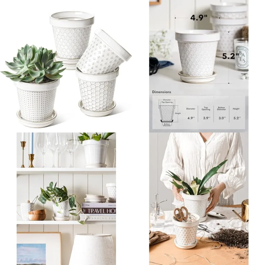 Ceramic Plant Pots, .9 Flower Pots with Drainage Hole and Saucer, Embossed Planter Pots for Indoor Plant Succulent, Orchid, Cac
Ceramic Plant Pots, .9 Flower Pots with Drainage Hole and Saucer, Embossed Planter Pots for Indoor Plant Succulent, Orchid, Cac