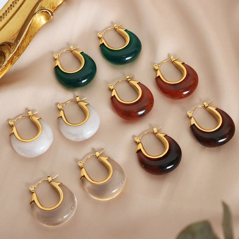 Temperament Personality Multicolor Resin Titanium Steel Gold-plated U-shaped Earrings
Temperament Personality Multicolor Resin Titanium Steel Gold-plated U-shaped Earrings