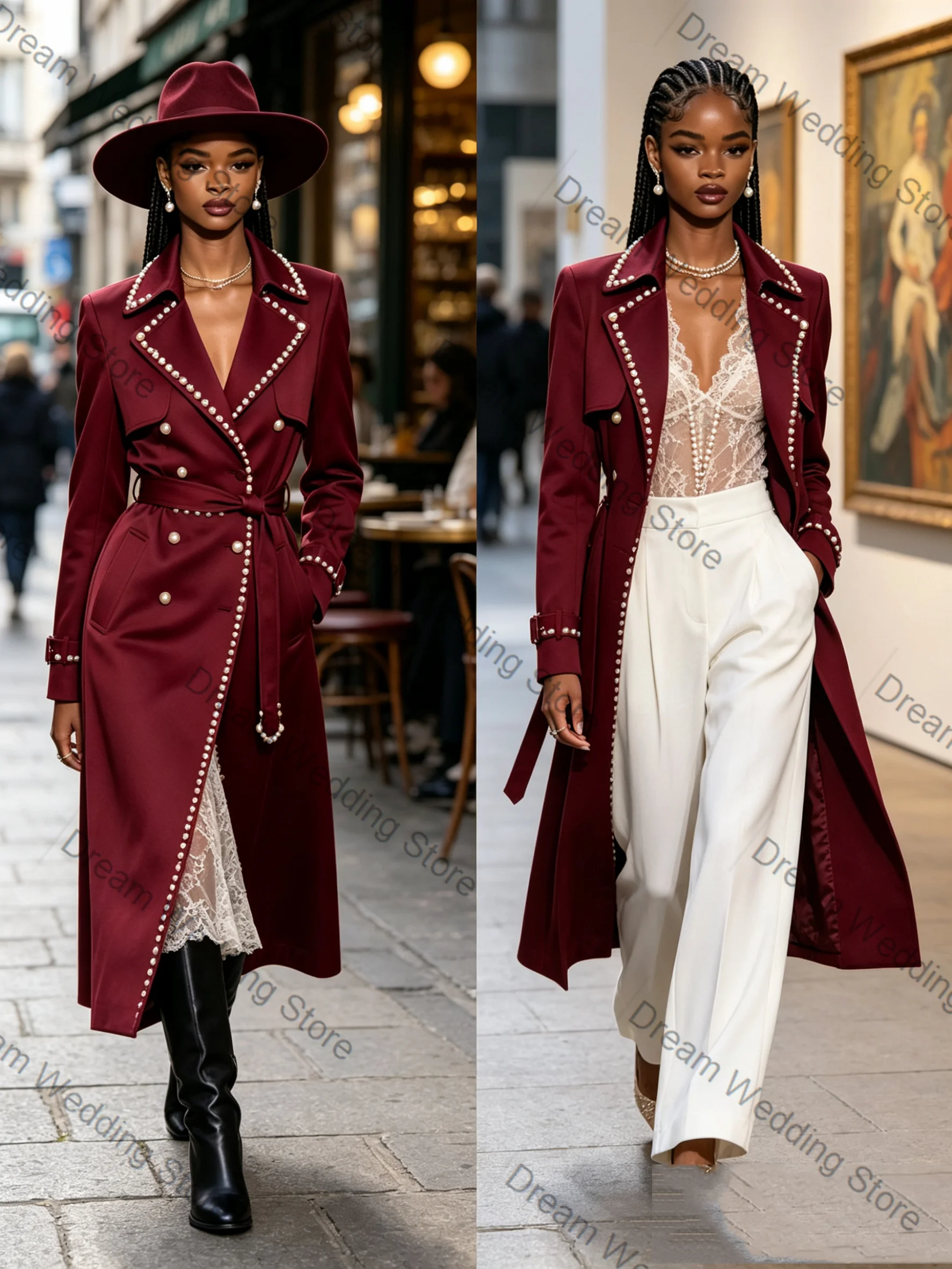Formal Women Suit 1 Pcs Long Blazer Belted Burgundy Pearls Double Breasted Business Office Lady Jacket Wedding Coat Customized
Formal Women Suit 1 Pcs Long Blazer Belted Burgundy Pearls Double Breasted Business Office Lady Jacket Wedding Coat Customized