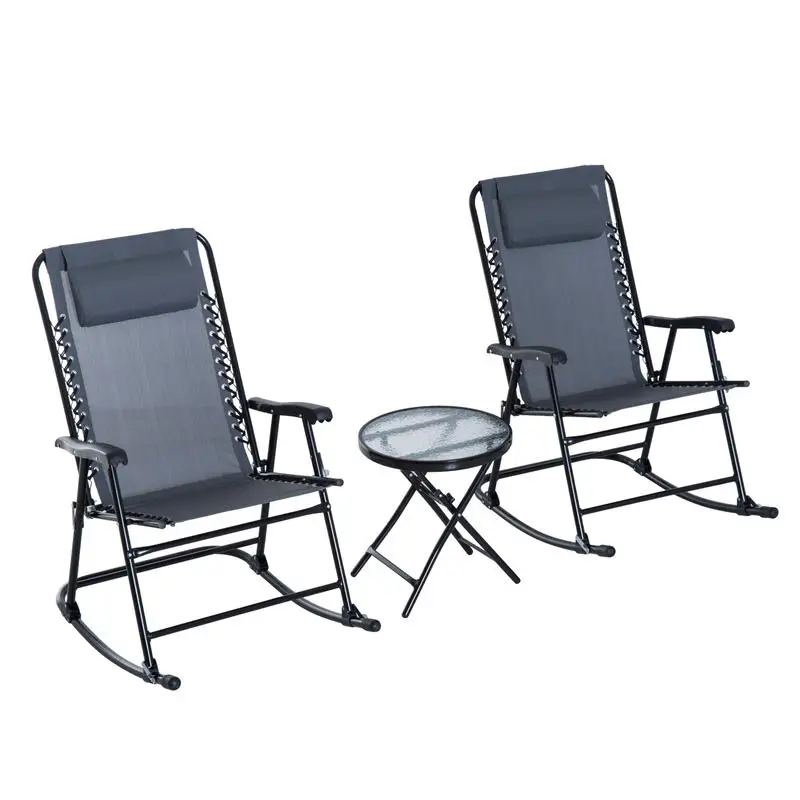 Outsunny Outdoor Folding Rocking Chair Patio Table Seating Set, 2 Rocking Chairs with Armrests and 1 Side Table with Tempered Glass - Gray
Outsunny Outdoor Folding Rocking Chair Patio Table Seating Set, 2 Rocking Chairs with Armrests and 1 Side Table with Tempered Glass - Gray