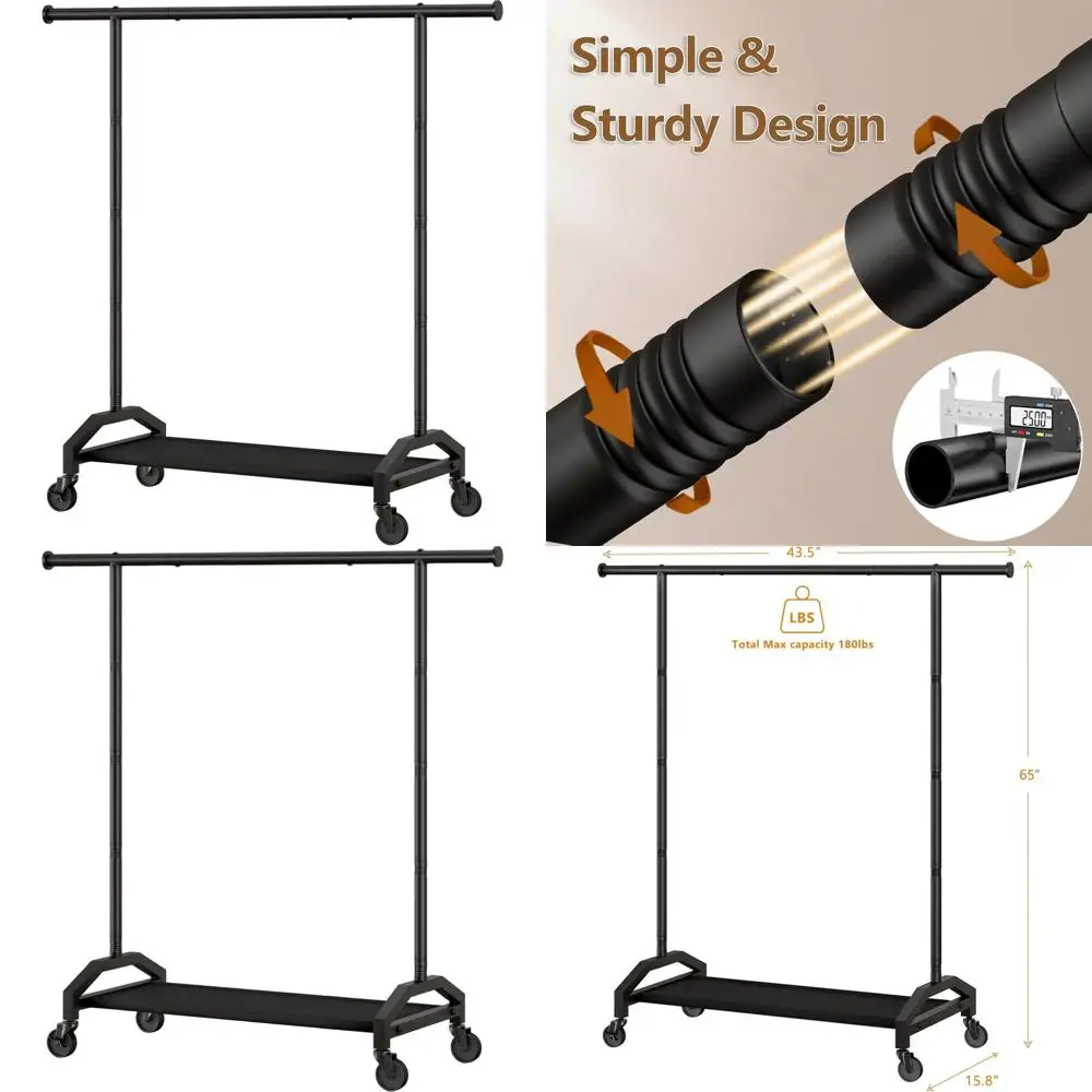Heavy-Duty Portable Garment Rack with Industrial Wheels, 200lbs Capacity, Black
Heavy-Duty Portable Garment Rack with Industrial Wheels, 200lbs Capacity, Black