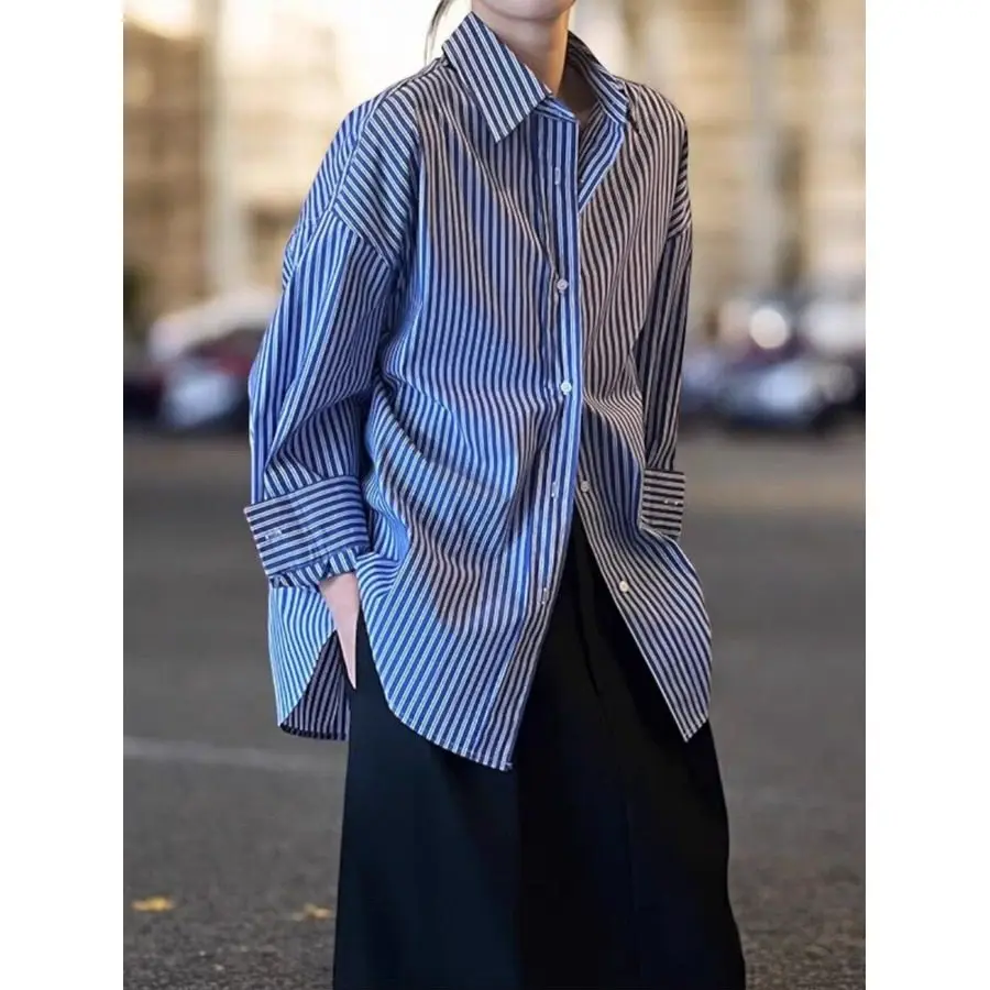SuperAen, свободная женская рубашка в синюю полоску в корейском стиле, весна-осень 2026, новые повседневные рубашки с длинными рукавами в стиле ретро
SuperAen, свободная женская рубашка в синюю полоску в корейском стиле, весна-осень 2026, новые повседневные рубашки с длинными рукавами в стиле ретро