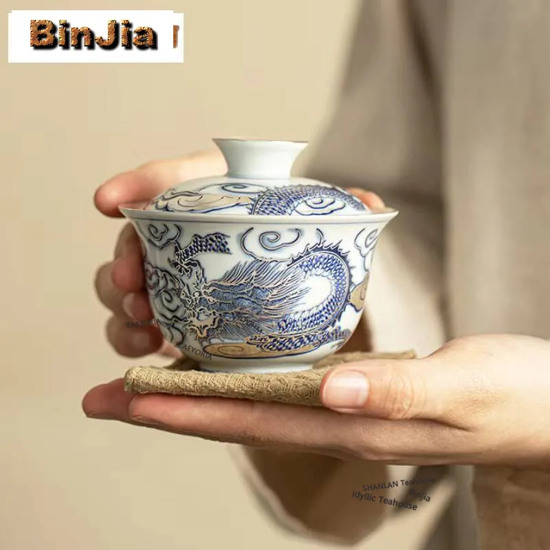 Jingdezhen Gilded Silver Cover Bowl Creative Dragon Pattern Teapot Holder Antique Tea Tureen Tea Making Tea Services Collection
Jingdezhen Gilded Silver Cover Bowl Creative Dragon Pattern Teapot Holder Antique Tea Tureen Tea Making Tea Services Collection