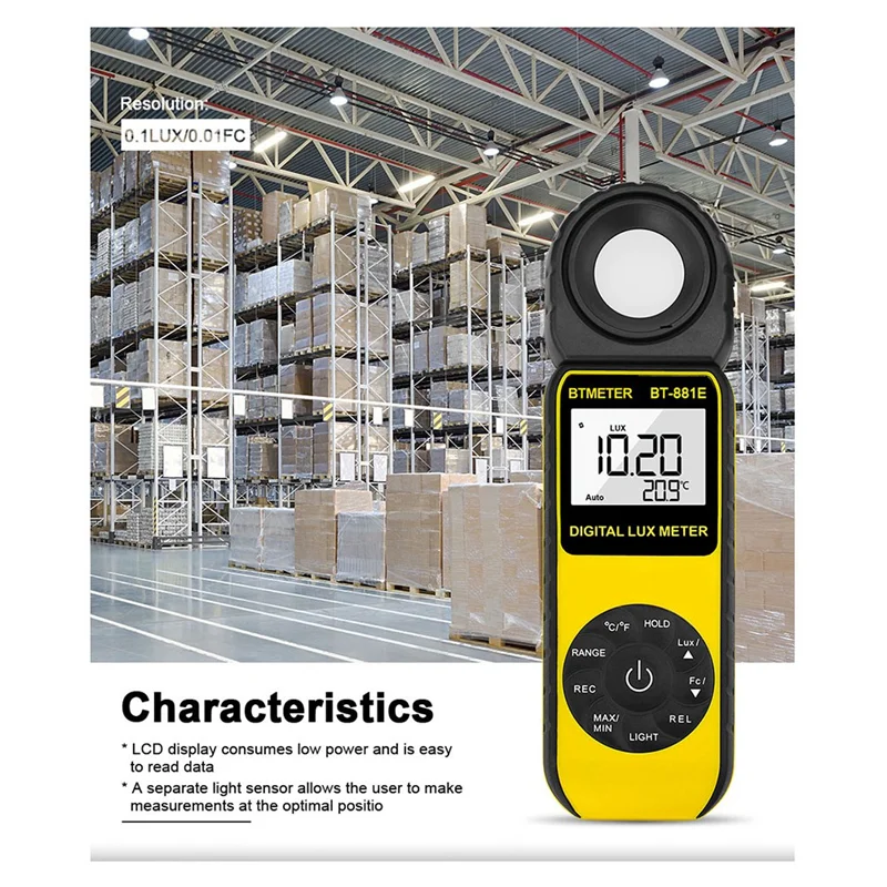 BAAR-BT-881E Handheld Digital Lux Meter, LCD Display, Light Measurement Tool For 1 - 300,000Lux Intensity
BAAR-BT-881E Handheld Digital Lux Meter, LCD Display, Light Measurement Tool For 1 - 300,000Lux Intensity