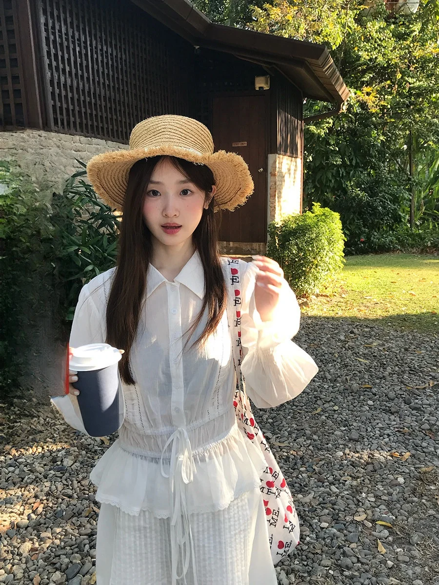 Thin Long Sleeve Collar Shirt with Waist Cinching Belt Princess Style Cotton Blend Women's Spring Summer Breathable Comf...
Thin Long Sleeve Collar Shirt with Waist Cinching Belt Princess Style Cotton Blend Women's Spring Summer Breathable Comf...
