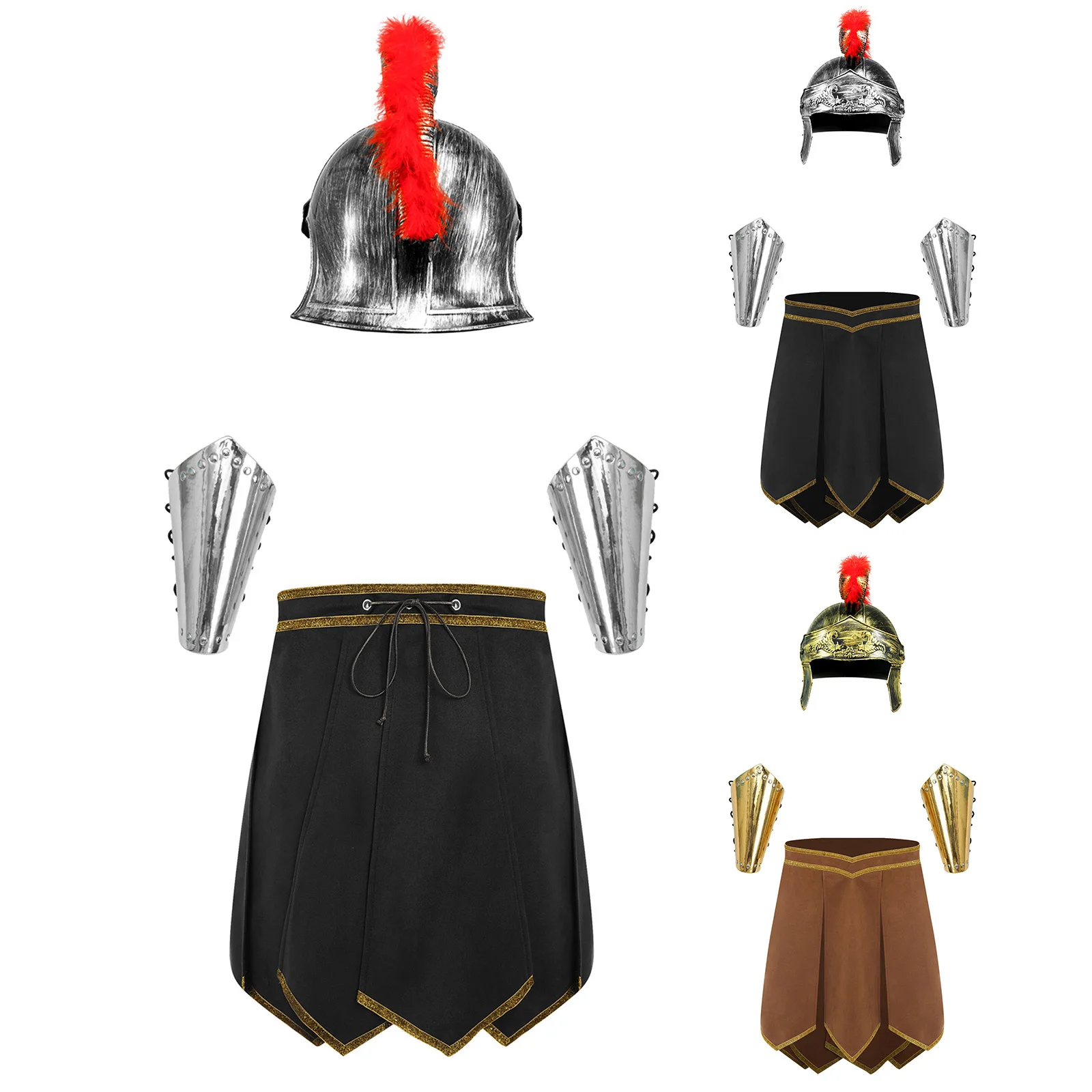 Men Romans Gladiator Spartan Warrior Costume Armor Dress-up Skirt and Crested Helmet Arm Guards for Halloween Vintage Masquerade
Men Romans Gladiator Spartan Warrior Costume Armor Dress-up Skirt and Crested Helmet Arm Guards for Halloween Vintage Masquerade