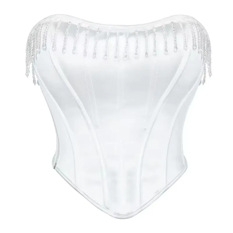 Pearl Tassel Strapless Corset Satin Bustier Crop Top for Women Wedding Club Party Dress
Pearl Tassel Strapless Corset Satin Bustier Crop Top for Women Wedding Club Party Dress
