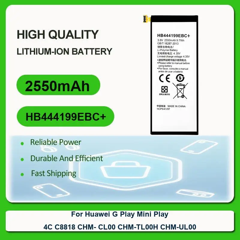 Replacement Mobile Phone Battery For Huawei Play 4C C8818 CHM- CL00 CHM-TL00H CHM-UL00 / G Play Mini HB444199EBC+ 2550mAh
Replacement Mobile Phone Battery For Huawei Play 4C C8818 CHM- CL00 CHM-TL00H CHM-UL00 / G Play Mini HB444199EBC+ 2550mAh