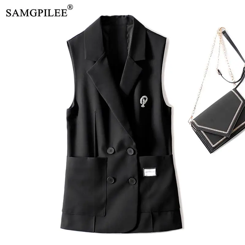SAMGPILEE 2022 New Women's Sleeveless Jacket Turn Down Collar Double Breasted Big Pockets Slim Vests For Women 4XL
SAMGPILEE 2022 New Women's Sleeveless Jacket Turn Down Collar Double Breasted Big Pockets Slim Vests For Women 4XL