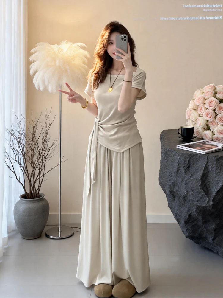 Summer New Style OOTD Simple Binding Top Wide Leg Pants High Waist Comfortable Fashion Set Women's High Waist Long Sleeve Set
Summer New Style OOTD Simple Binding Top Wide Leg Pants High Waist Comfortable Fashion Set Women's High Waist Long Sleeve Set