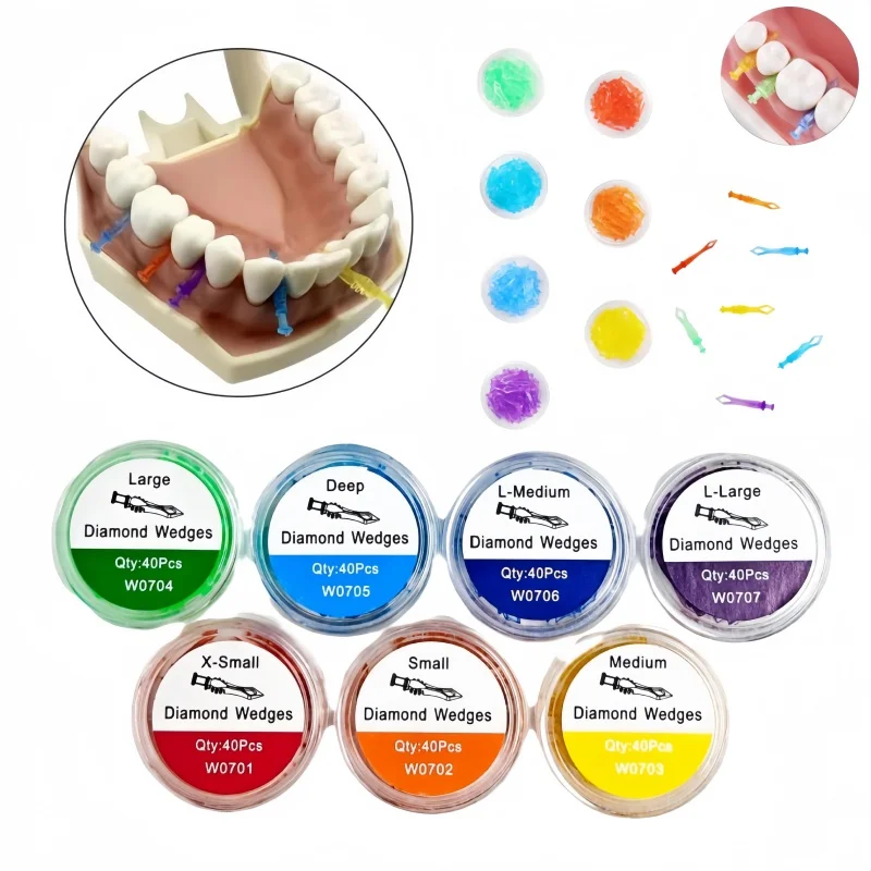 40 шт./кор., стоматологический алмазный клин, межзубный клин, 7 цветов, разные размеры, аксессуары для лечения зубных щелей, материал для ремонта зазоров в зубах
40 шт./кор., стоматологический алмазный клин, межзубный клин, 7 цветов, разные размеры, аксессуары для лечения зубных щелей, материал для ремонта зазоров в зубах