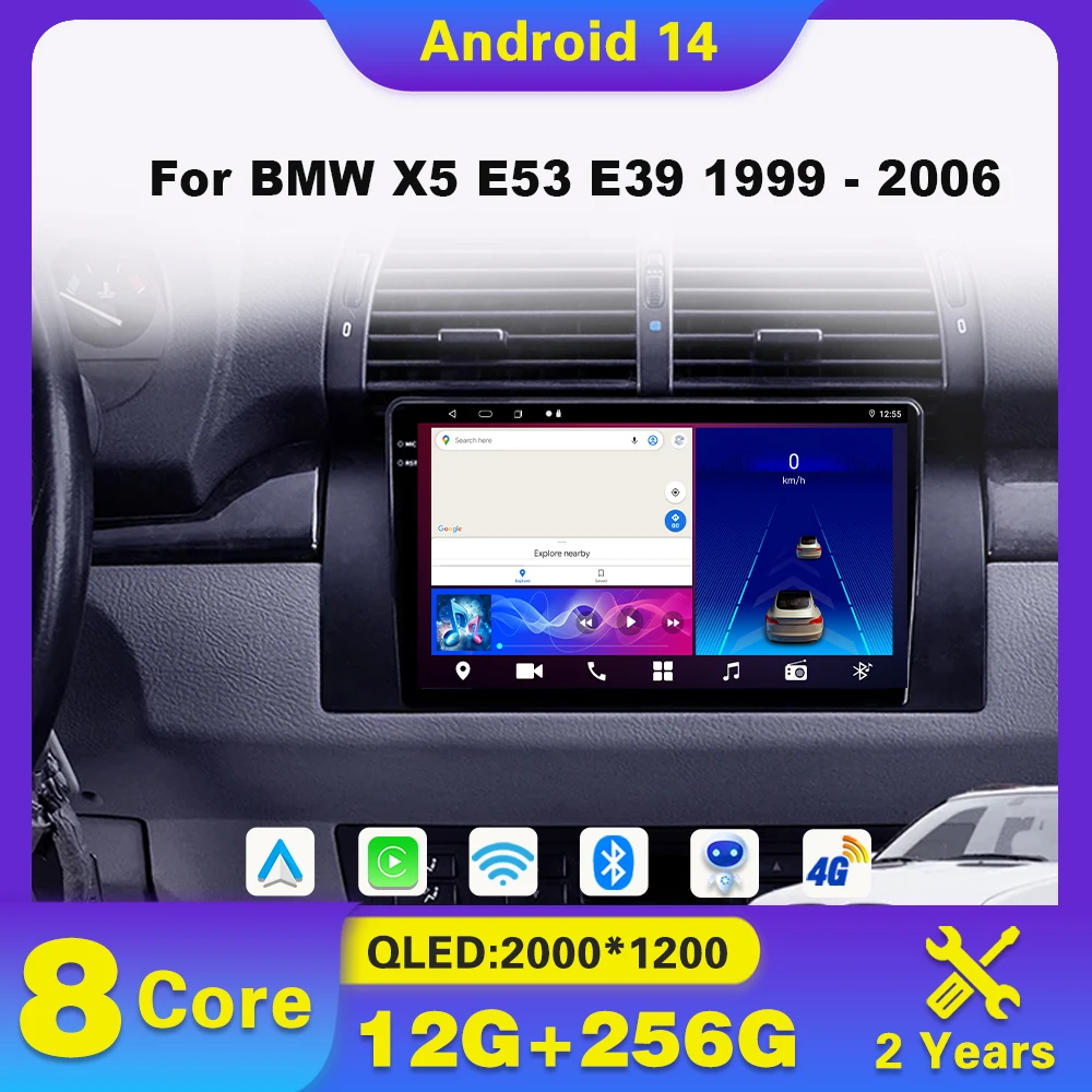 Android 14 Car Radio GPS Stereo For BMW X5 E53 E39 1999 - 2006 multimedia navigation player DSP Carplay 4G Head Unit autoradio
Android 14 Car Radio GPS Stereo For BMW X5 E53 E39 1999 - 2006 multimedia navigation player DSP Carplay 4G Head Unit autoradio