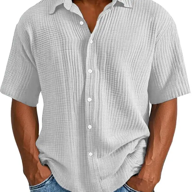 Casual Ruffled Collar Short Sleeve Shirt Pleated Fabric Loose Fit Breathable Thin Spring Summer Men's Shirt Daily Wear
Casual Ruffled Collar Short Sleeve Shirt Pleated Fabric Loose Fit Breathable Thin Spring Summer Men's Shirt Daily Wear