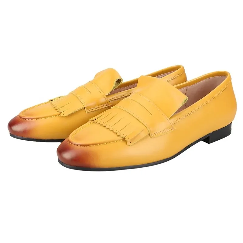 Yellow And Brown Hand-Polished Calfskin Slip-On Penny Loafers Classic Style Men's Casual Shoes For Party And Show Wear
Yellow And Brown Hand-Polished Calfskin Slip-On Penny Loafers Classic Style Men's Casual Shoes For Party And Show Wear