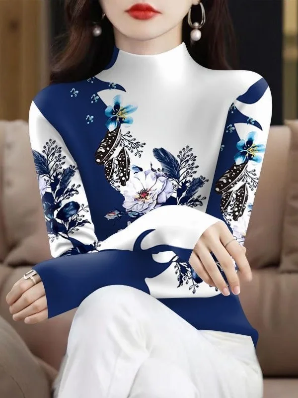 Thickened Fleece Long Sleeve Floral Print Base Shirt Half High Collar Women's Fashionable Mom Clothes Middle-Aged Stylish Top
Thickened Fleece Long Sleeve Floral Print Base Shirt Half High Collar Women's Fashionable Mom Clothes Middle-Aged Stylish Top