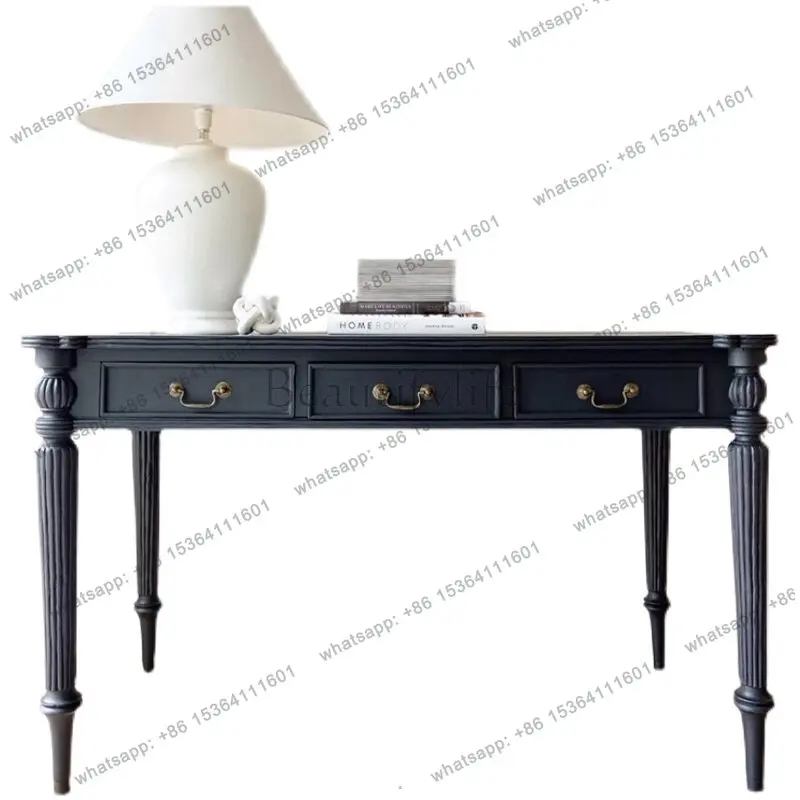 French black desk household small apartment study writing desk retro student computer desk
French black desk household small apartment study writing desk retro student computer desk