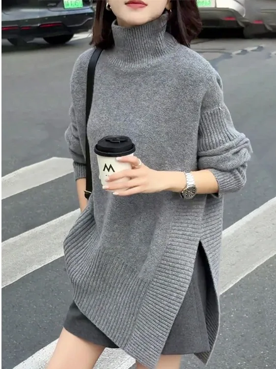 Асимметричный длинный вязаный свитер с высоким воротником, женский свободный ленивый топ премиум-класса, цвет глаз, осенний свитер
Асимметричный длинный вязаный свитер с высоким воротником, женский свободный ленивый топ премиум-класса, цвет глаз, осенний свитер