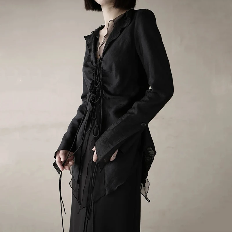 Sexy Pleated Shirt Women Korean Harajuku Irregular Long Sleeve Tops Summer Fashion Lace Up Y2K Streetwear Female Black Blouse
Sexy Pleated Shirt Women Korean Harajuku Irregular Long Sleeve Tops Summer Fashion Lace Up Y2K Streetwear Female Black Blouse