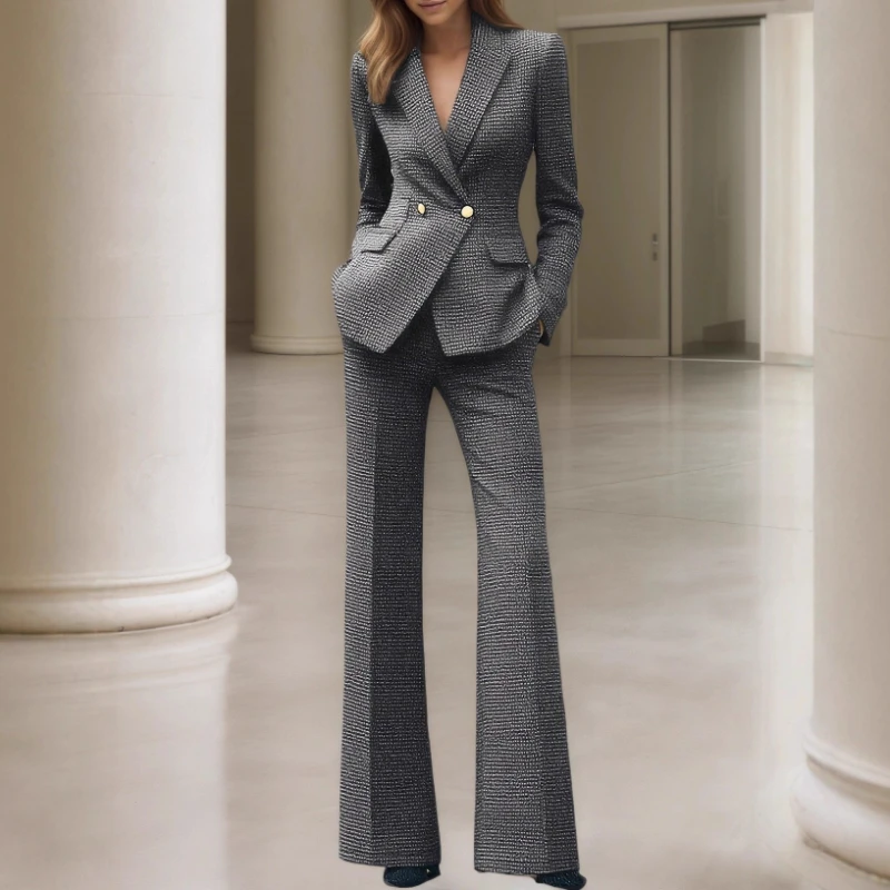 High-end Temperament, Fashionable Autumn and Winter Suits, Bell-bottom Pants, Two-piece Suits for Women, High-end Gray Plaid
High-end Temperament, Fashionable Autumn and Winter Suits, Bell-bottom Pants, Two-piece Suits for Women, High-end Gray Plaid