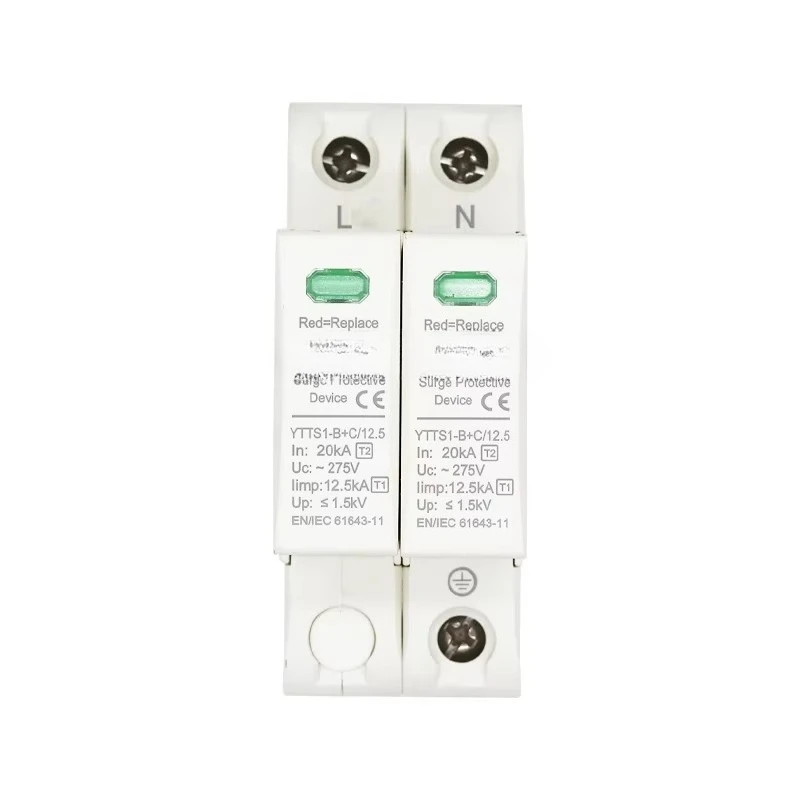 10/350 12.5kA T1+T2 B+C Combination SPD Surge Arrester AC Surge Protection Device
10/350 12.5kA T1+T2 B+C Combination SPD Surge Arrester AC Surge Protection Device