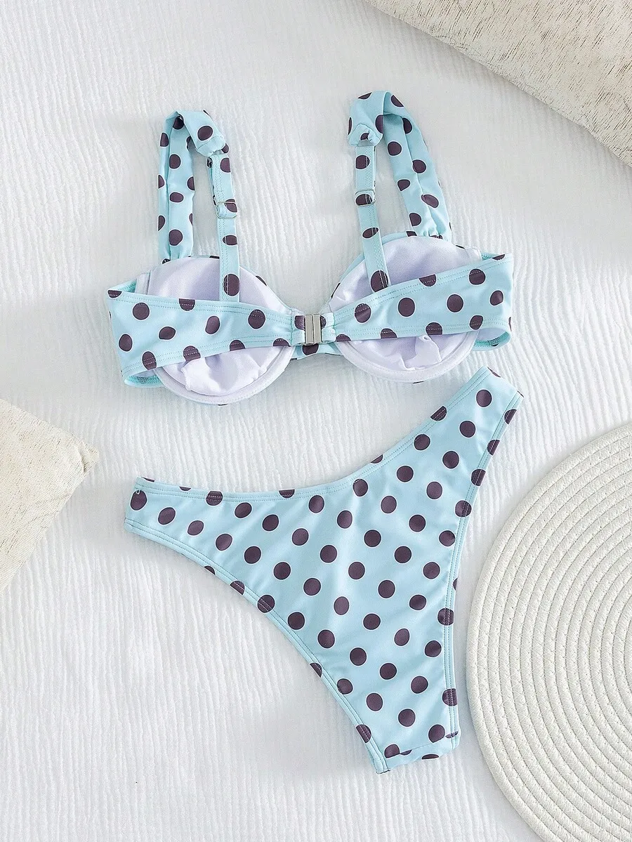Women Sky Blue Polka Dot Bikini Set Retro Slimming Beach Swimwear
Women Sky Blue Polka Dot Bikini Set Retro Slimming Beach Swimwear