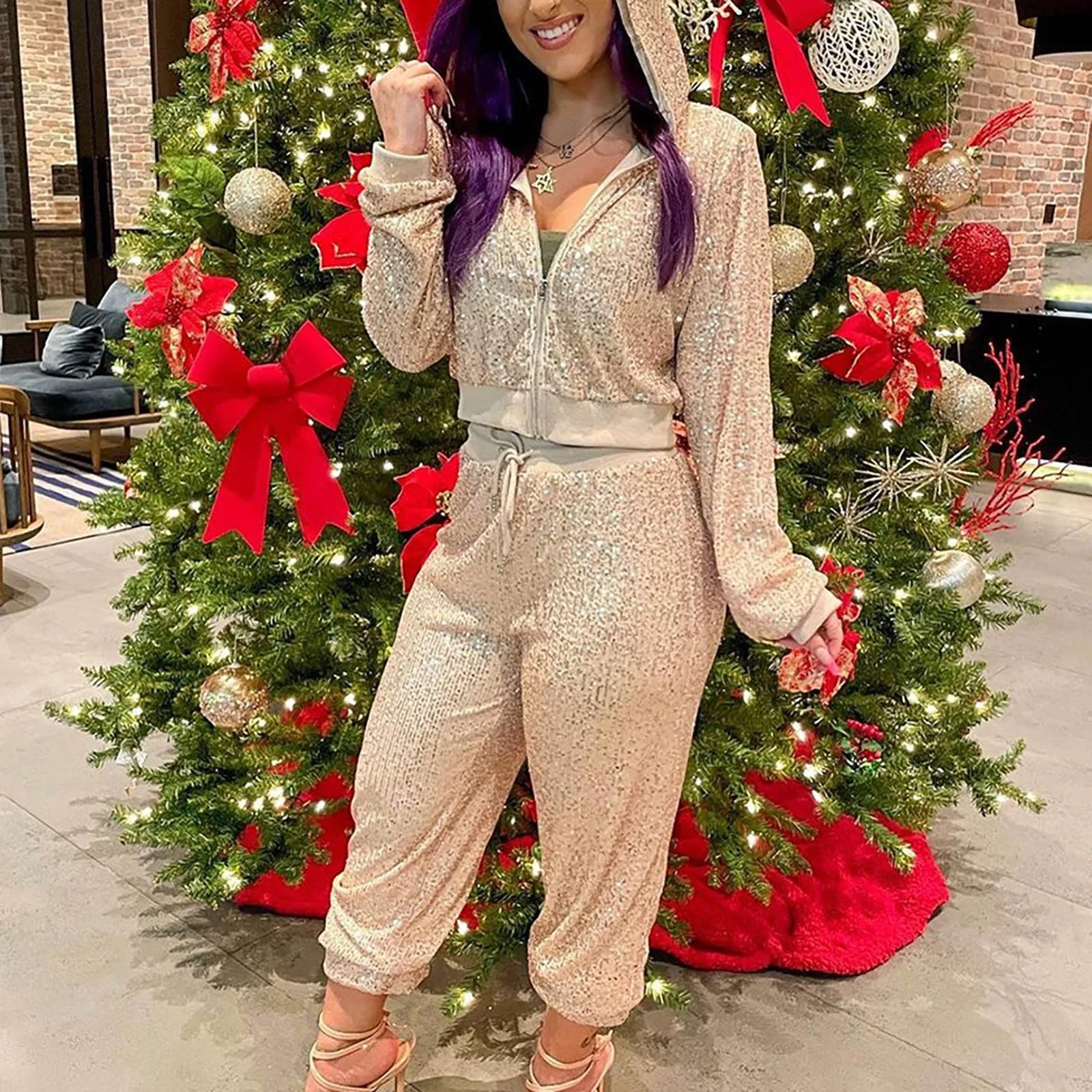 Fashion Sparkling Sequin Long Pants Women's Casual Versatile Drawstring Elastic Waist Trousers Party Nightclub Wear Pants
Fashion Sparkling Sequin Long Pants Women's Casual Versatile Drawstring Elastic Waist Trousers Party Nightclub Wear Pants