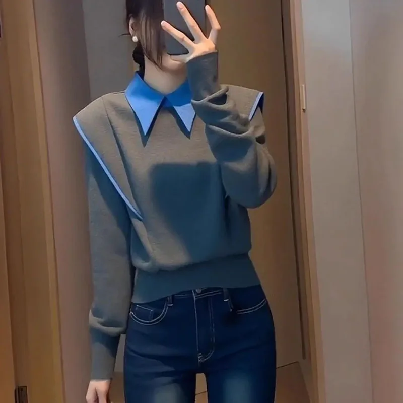 2026 Spring Autumn Fake Two-piece Design T-shirt Women Coat Micro-elastic Fashion Jacket Lapel Long-sleeved Waist Female Tops
2026 Spring Autumn Fake Two-piece Design T-shirt Women Coat Micro-elastic Fashion Jacket Lapel Long-sleeved Waist Female Tops